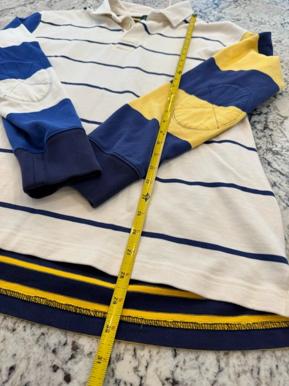 J.Crew Rugby Shirt Men’s Large Striped Navy Yellow Preppy Cotton